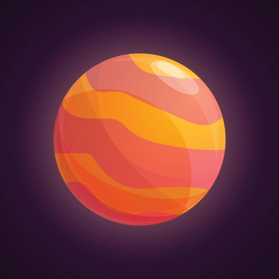 Red yellow planet icon, cartoon style vector