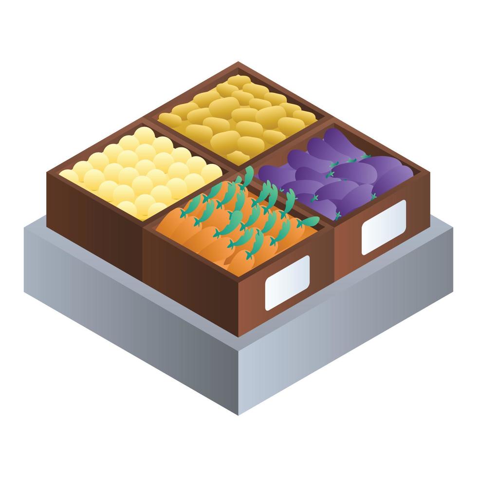 Vegetables supermarket box icon, isometric style vector
