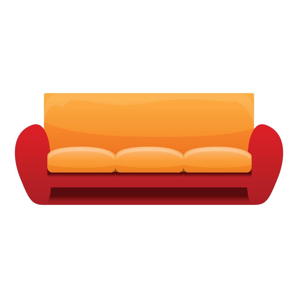 Red yellow sofa icon, cartoon style vector