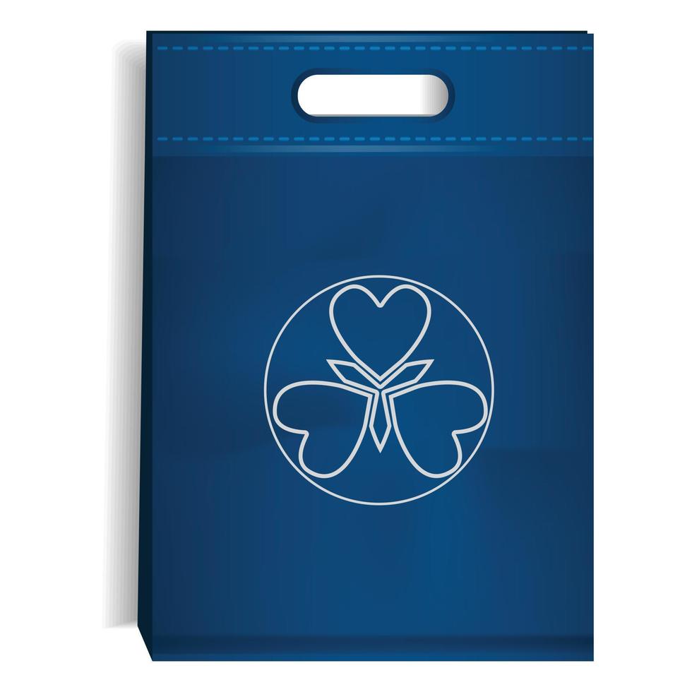 Blue eco bag icon, realistic style vector