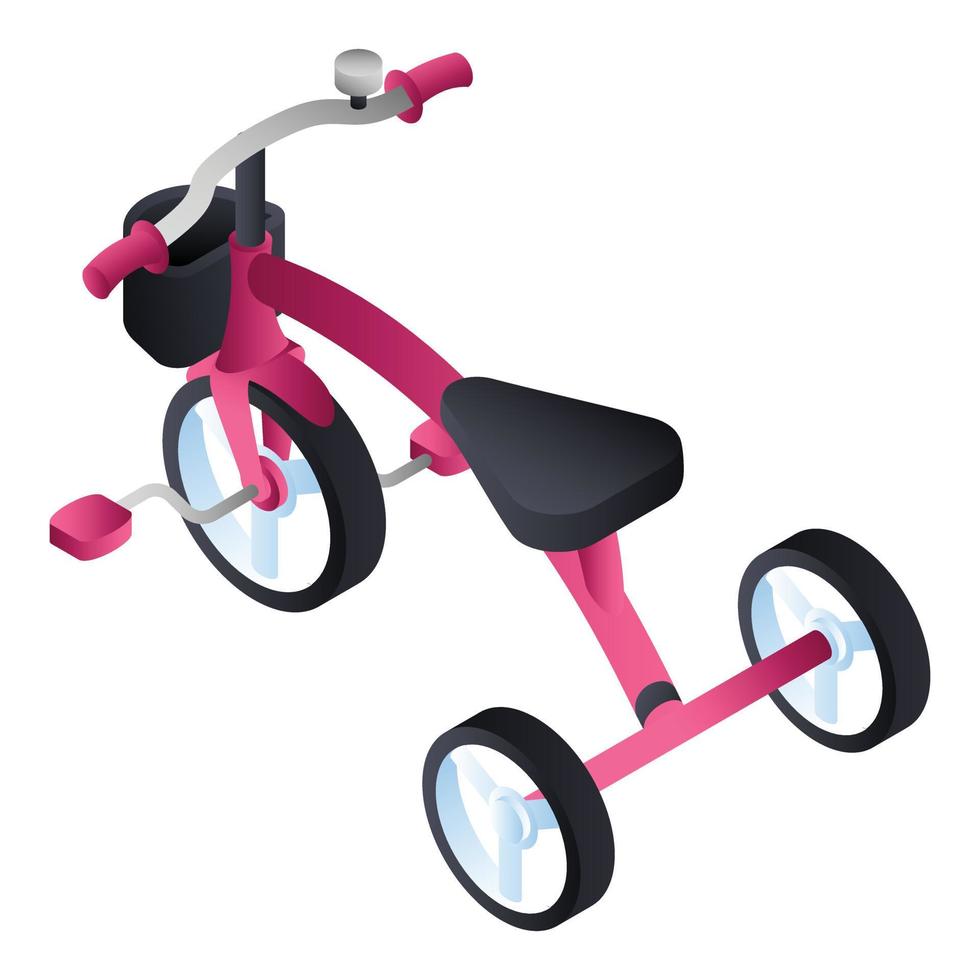 Pink tricycle icon, isometric style vector