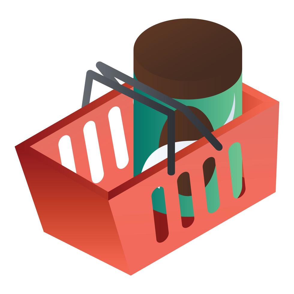 Full red shop basket icon, isometric style vector