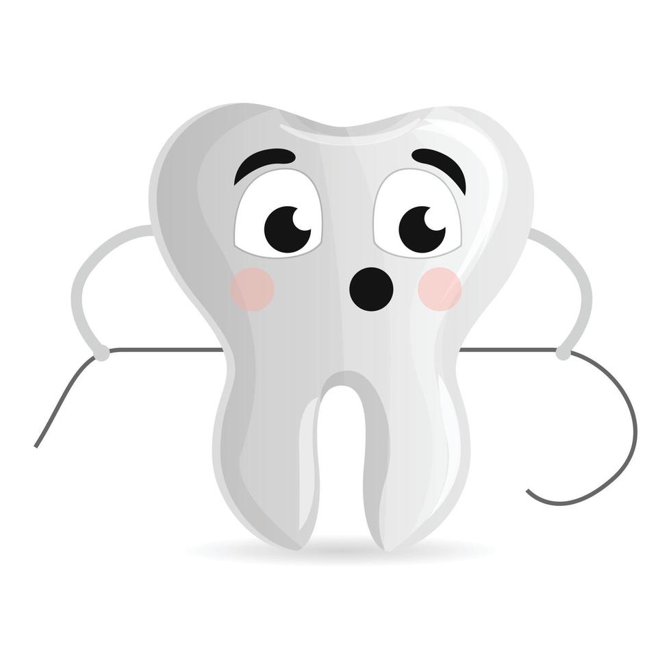 Cute tooth with floss icon, cartoon style vector