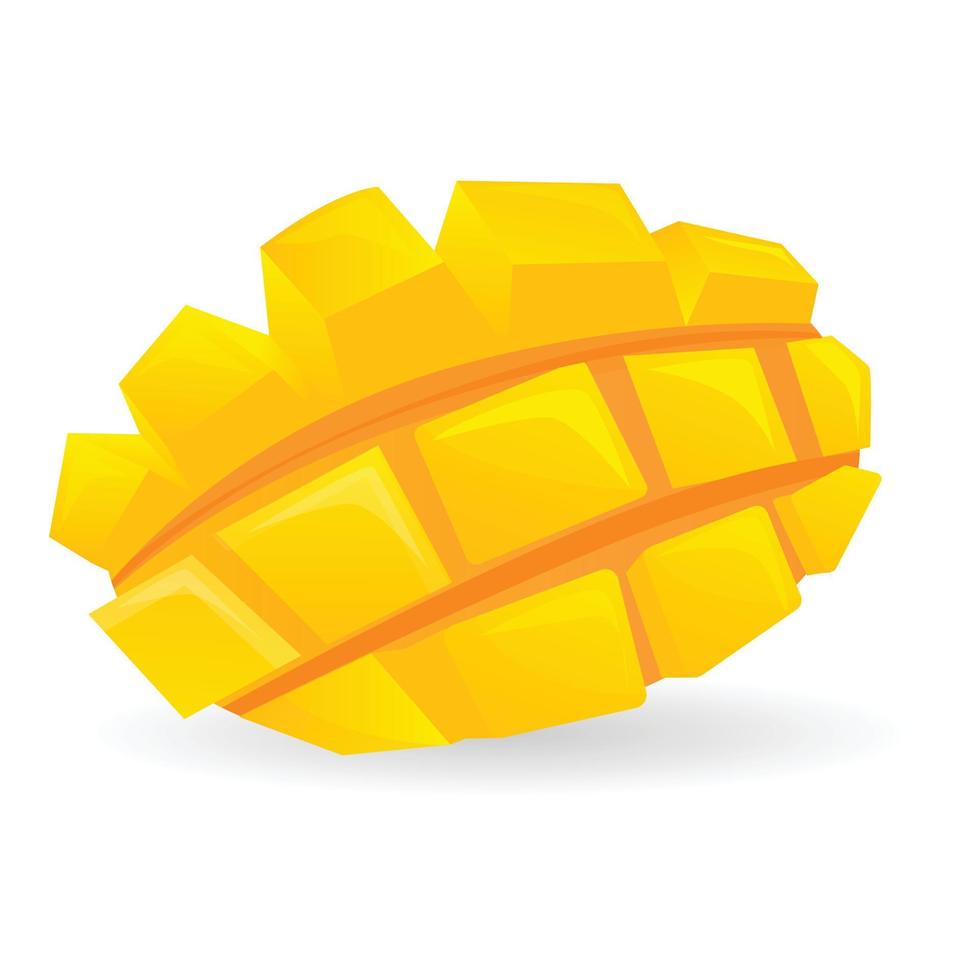 Cutted cube mango icon, cartoon style vector