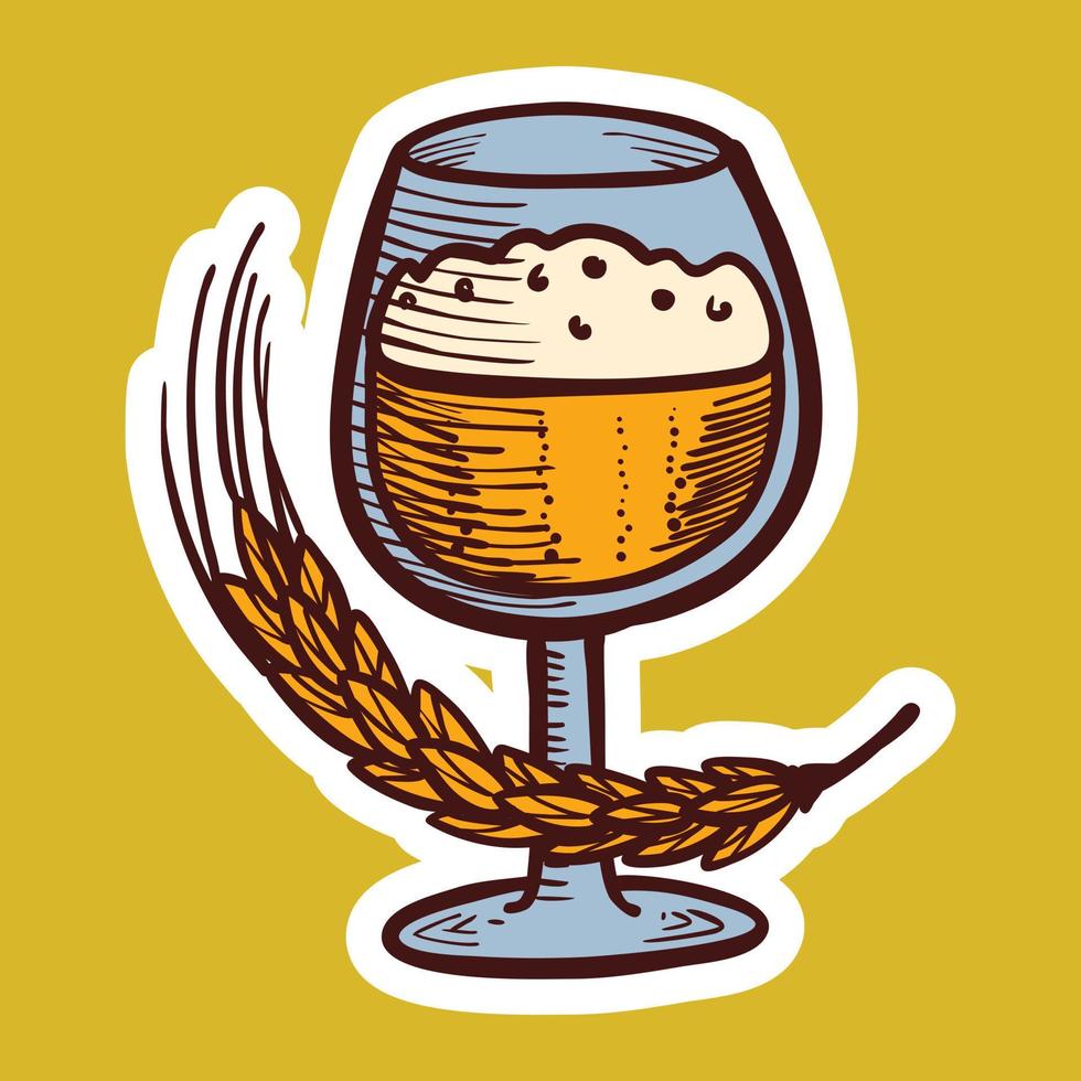 Glass of wheat drink icon, hand drawn style vector