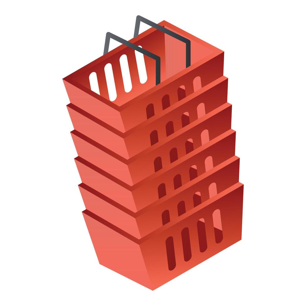 pila de icono de cesta roja, estilo isométrico vector