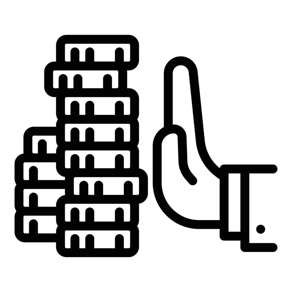 Reject money bribery icon, outline style vector