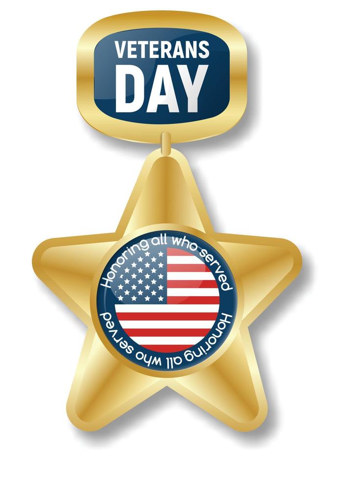 Veterans day gold star icon logo, realistic style vector