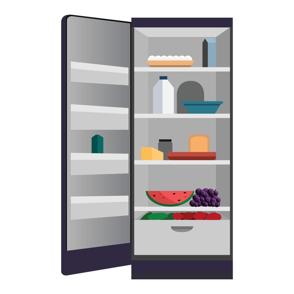 Open home fridge icon, cartoon style vector