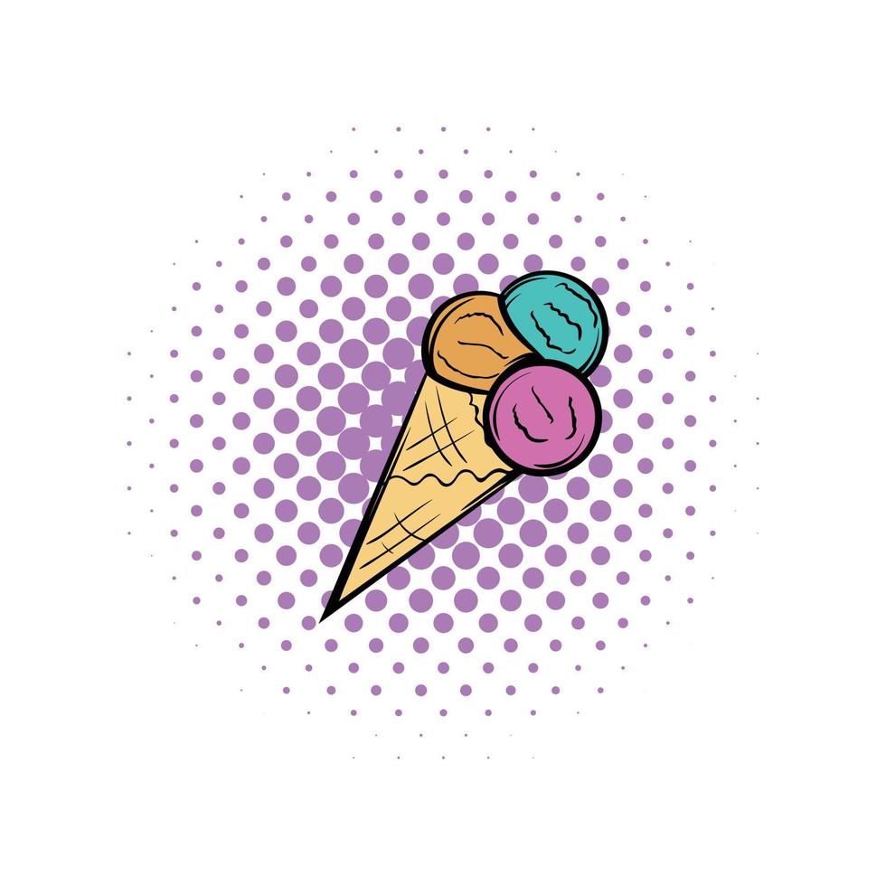 Mixed ice cream scoops in cone comics icon vector