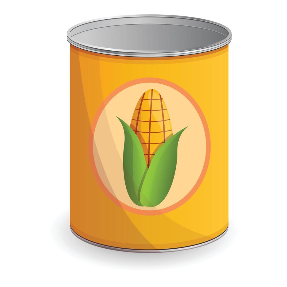 icono de lata de maíz, estilo de dibujos animados vector