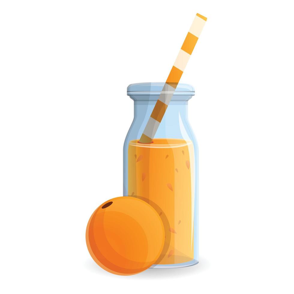 Orange smoothie bottle icon, cartoon style vector