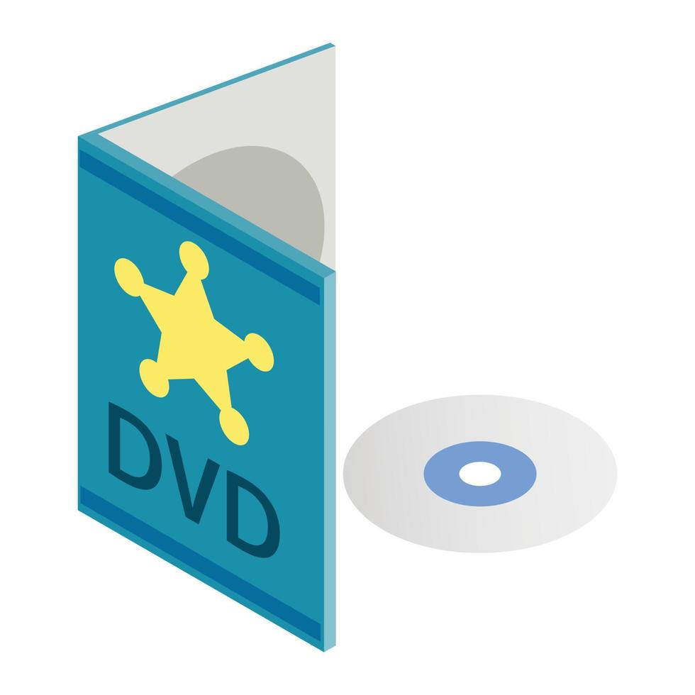 Disco DVD con caja icono 3D isométrica vector