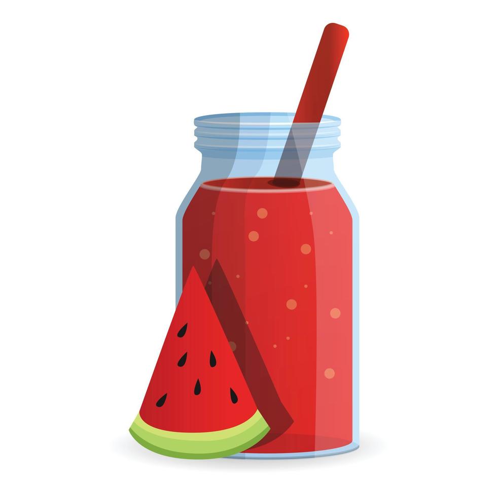 Watermelon smoothie bottle icon, cartoon style vector