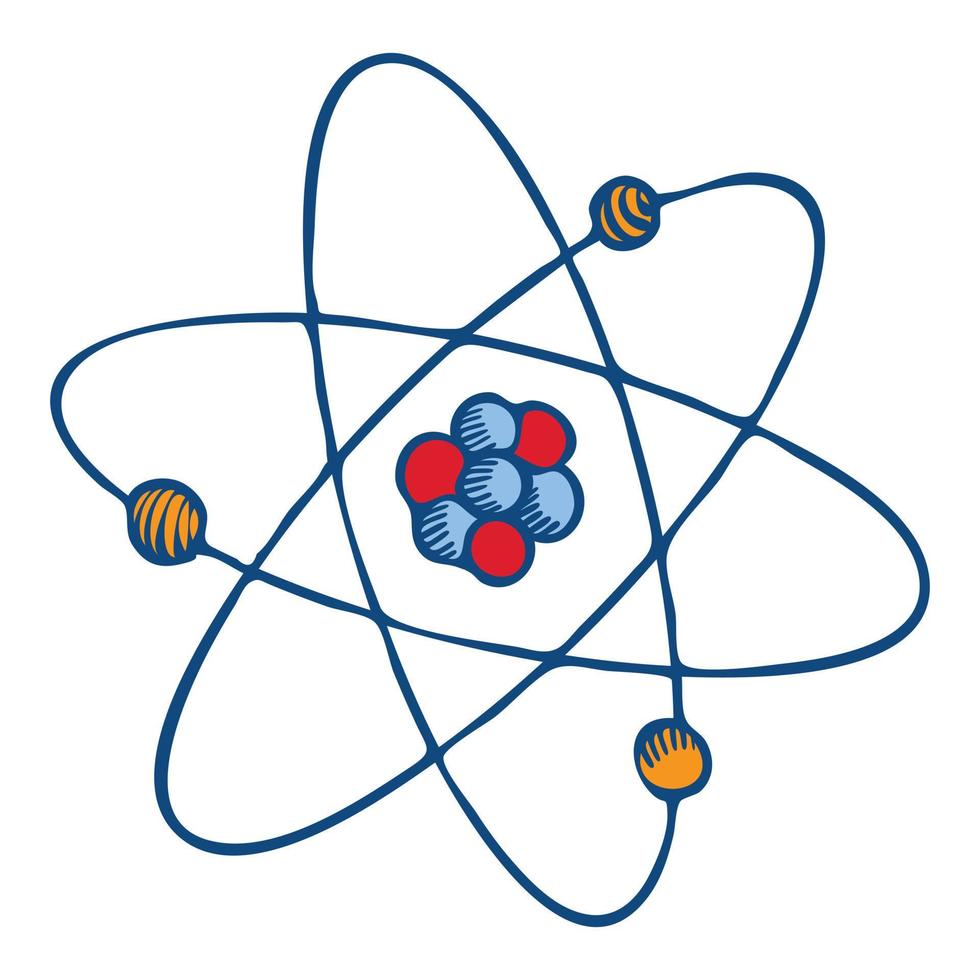 Atom molecule icon, hand drawn style vector