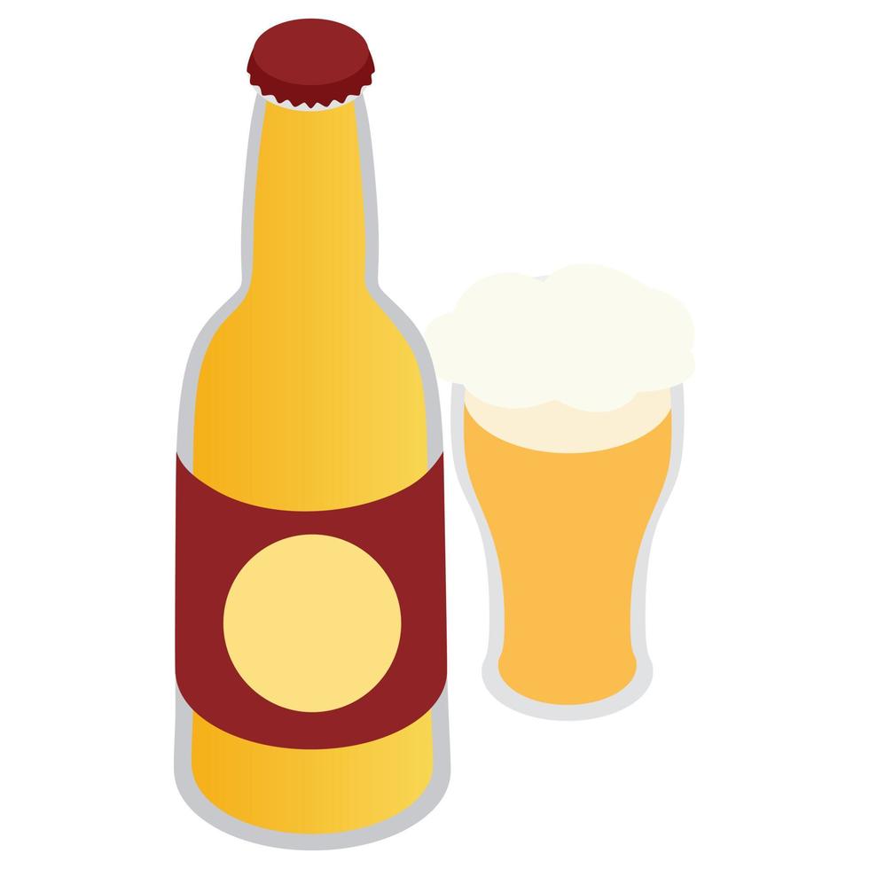 Bottle of beer and a full beer mug icon vector