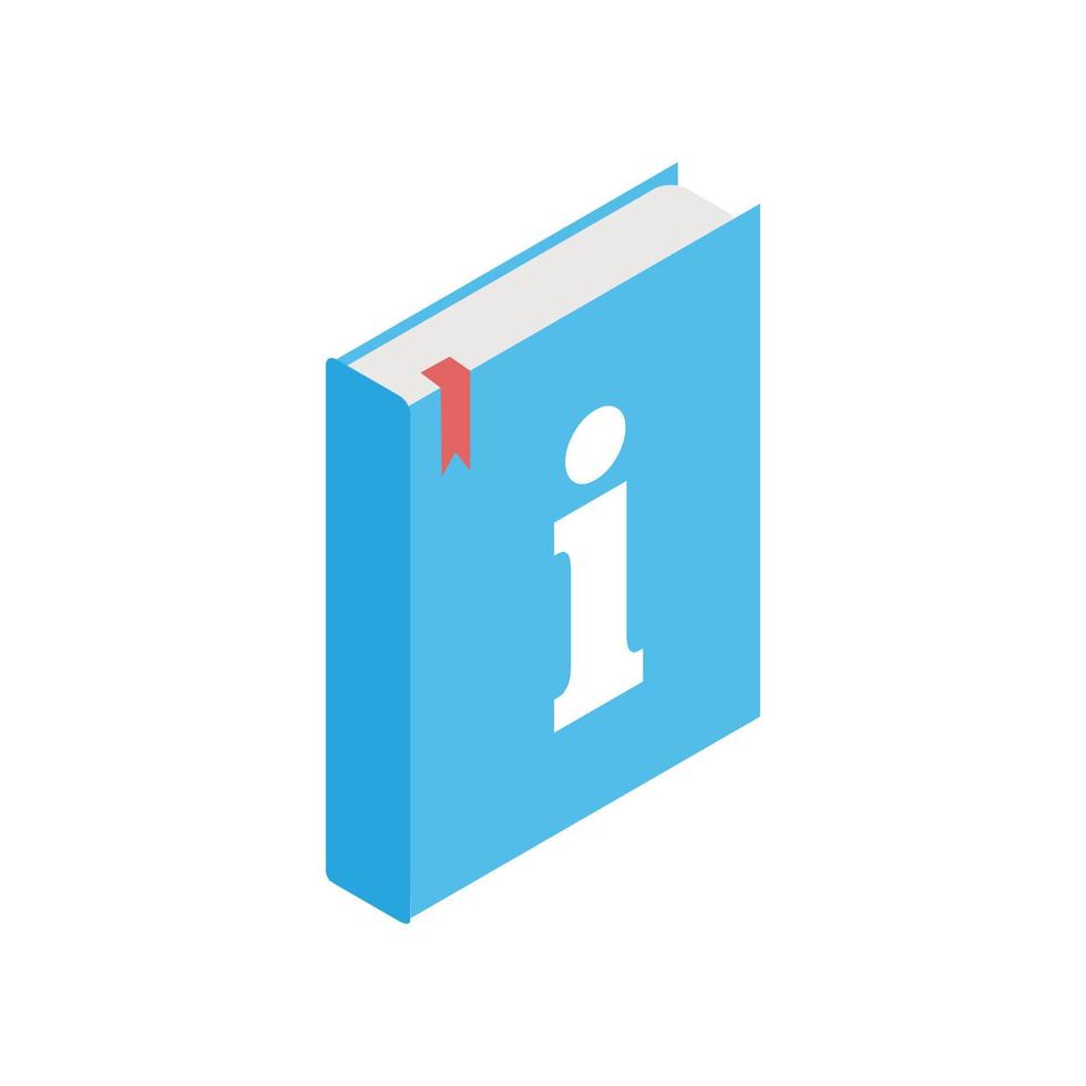 signo de información en el icono del libro, estilo 3D isométrico vector