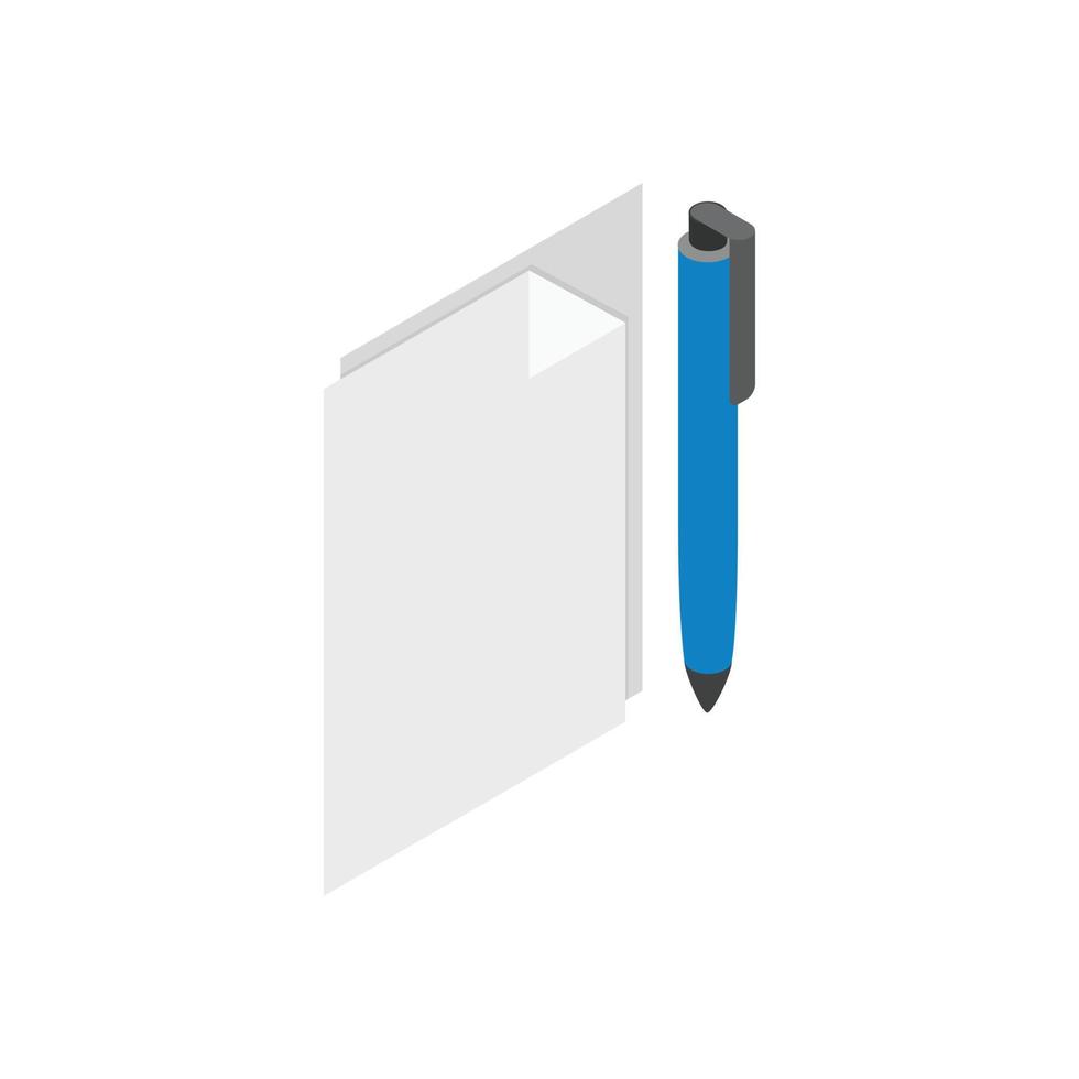 Blank note paper with pen icon, isometric 3d style vector