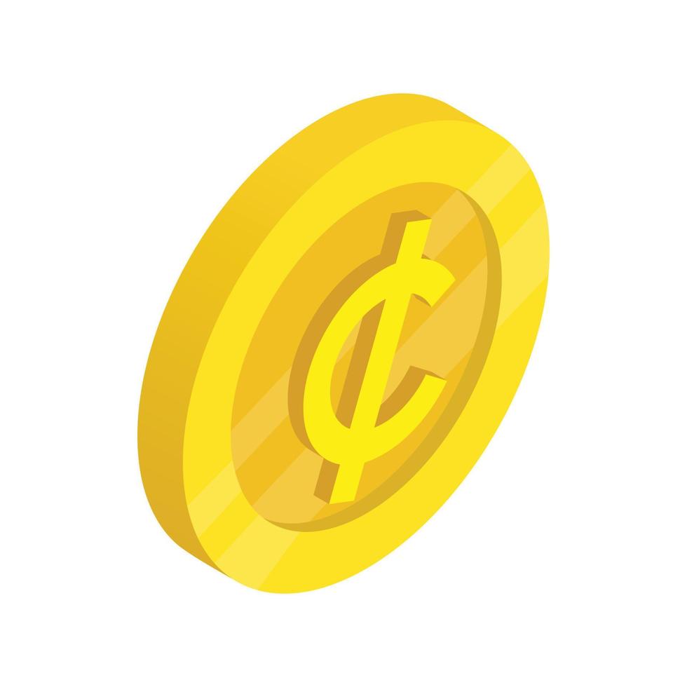 Gold coin with cent sign icon, isometric 3d style vector