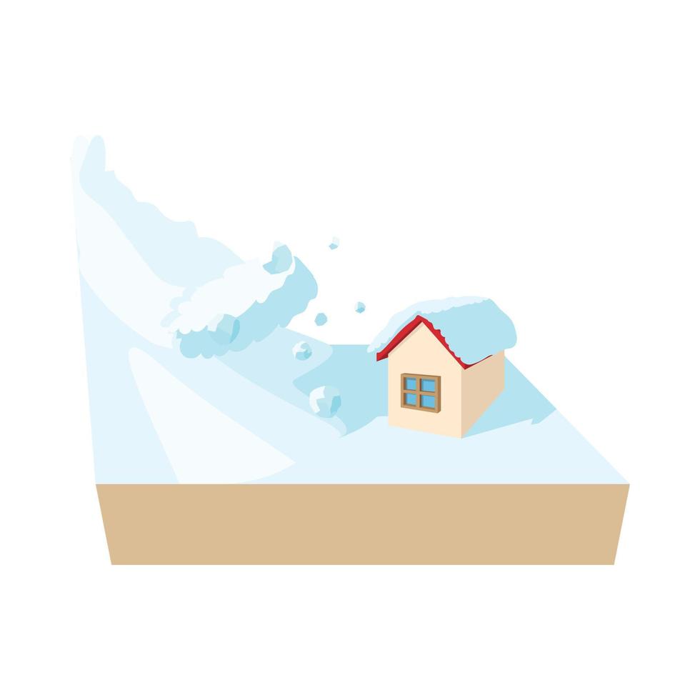 House hit by avalanche icon, cartoon style vector