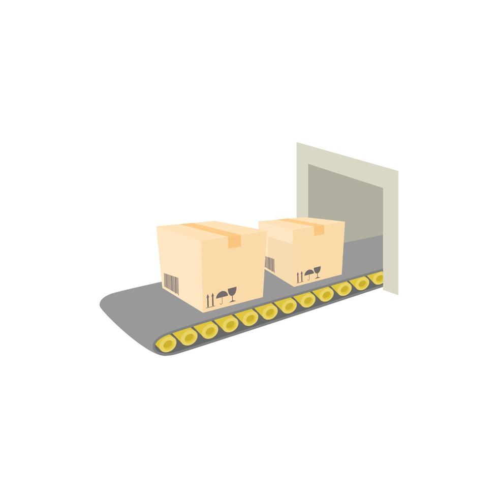 Conveyor belt with boxes icon, cartoon style vector