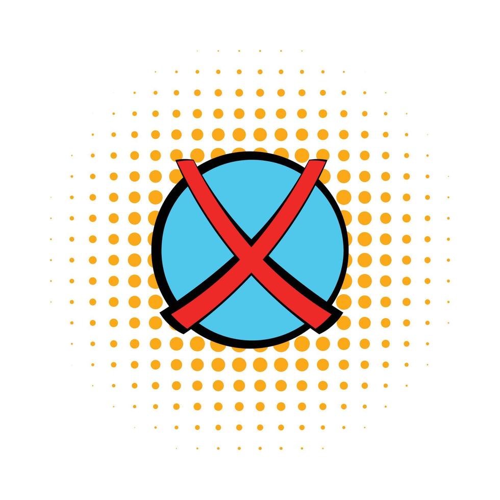 Red cross, check mark icon, comics style vector