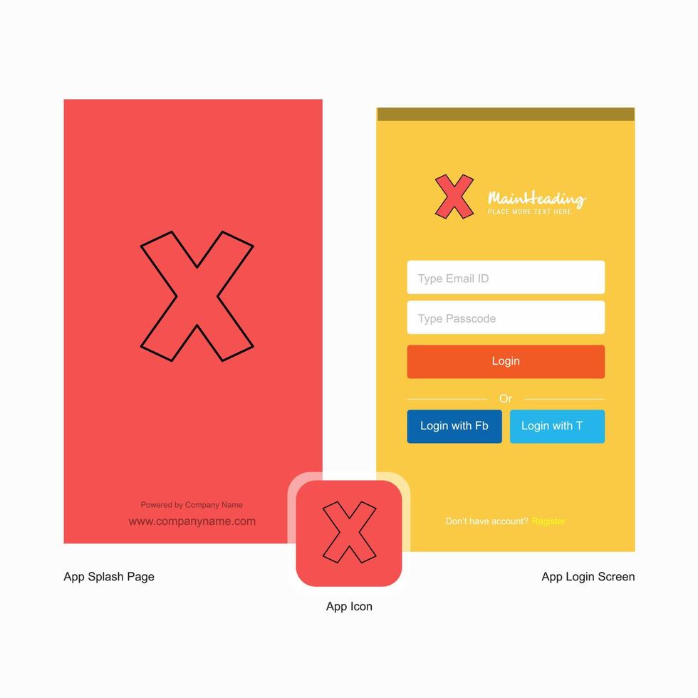 Company Cross Splash Screen and Login Page design with Logo template Mobile Online Business Template vector