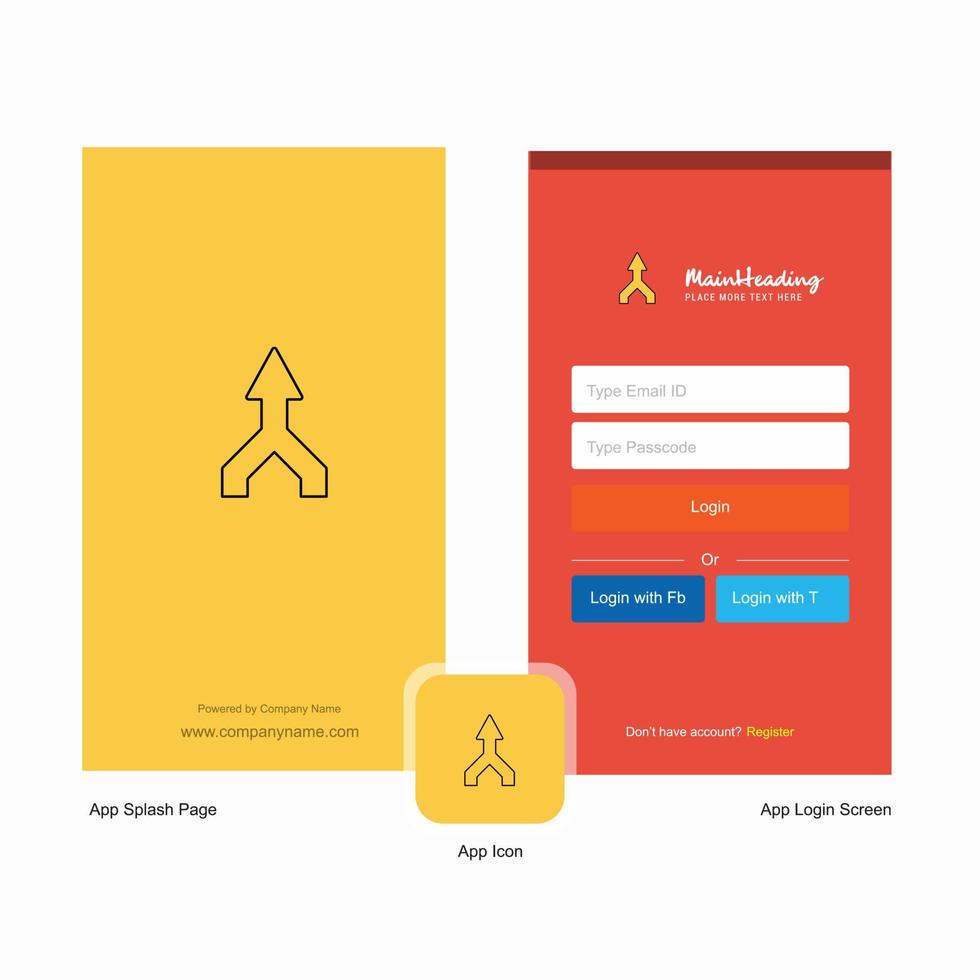 Company Up arrow Splash Screen and Login Page design with Logo template Mobile Online Business Template vector