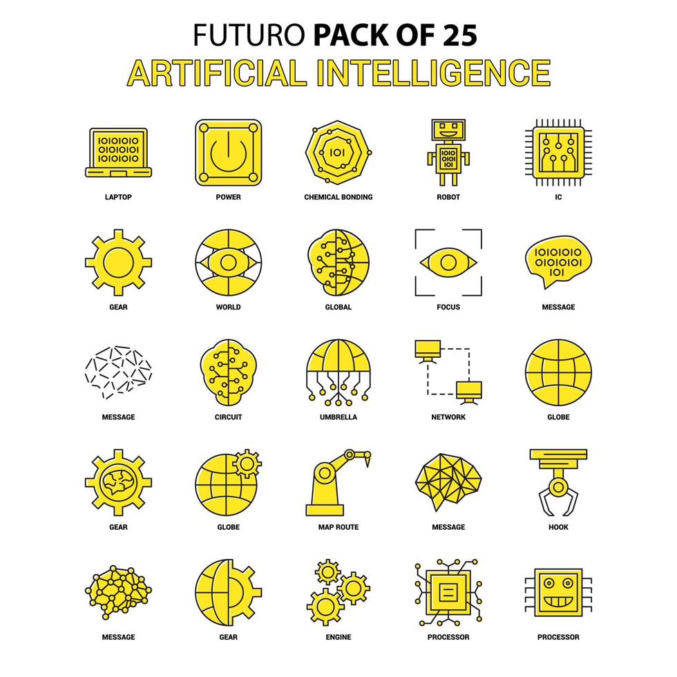 conjunto de iconos de inteligencia artificial amarillo futuro paquete de iconos de último diseño vector