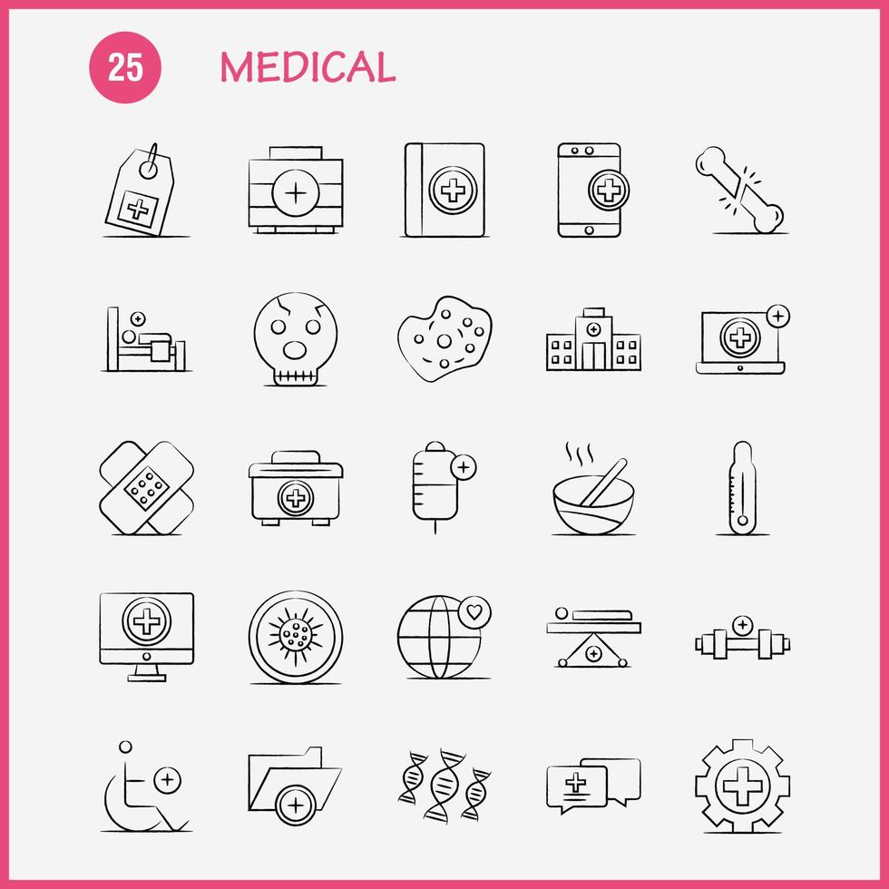 Medical Hand Drawn Icons Set For Infographics Mobile UXUI Kit And Print Design Include Dna Test Medical Lab Medical Building Hospital Plus Eps 10 Vector