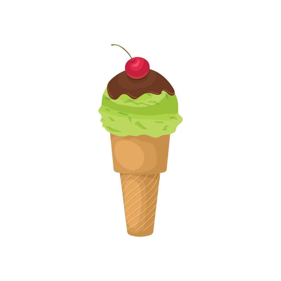 Pistachio ice cream with cherry icon vector