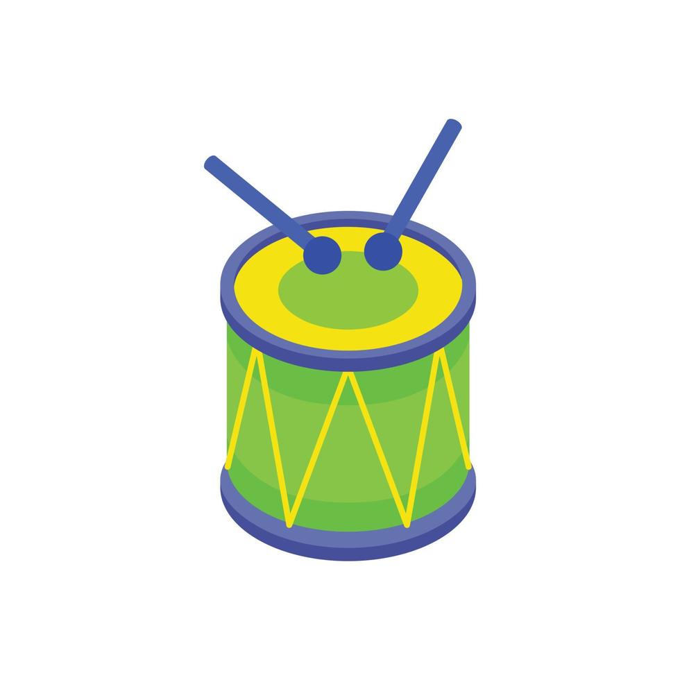 Drum and drumsticks icon in isometric 3d style vector