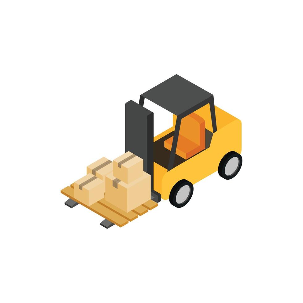 Forklift truck with boxes icon, isometric 3d style vector