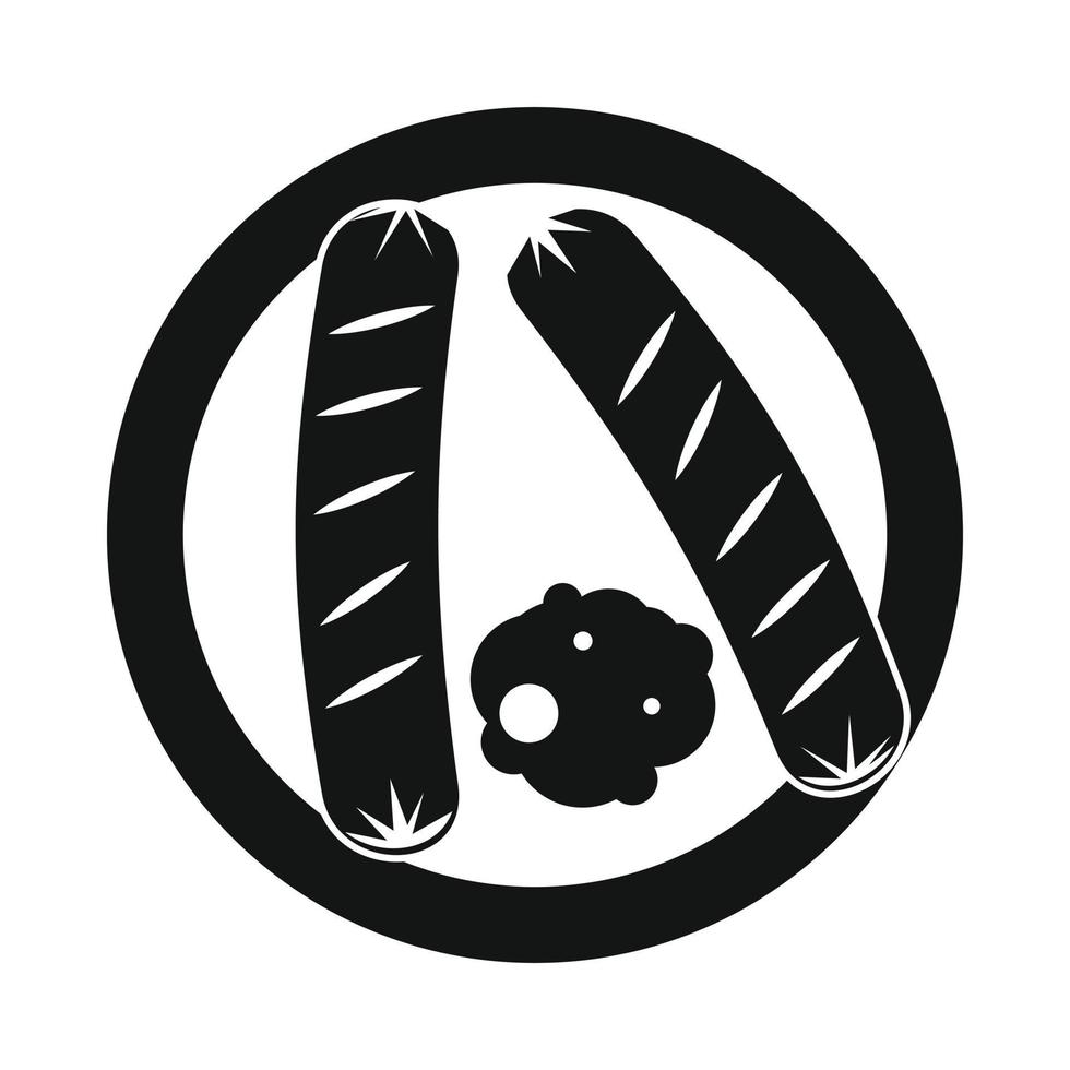 Sausages on a plate icon vector
