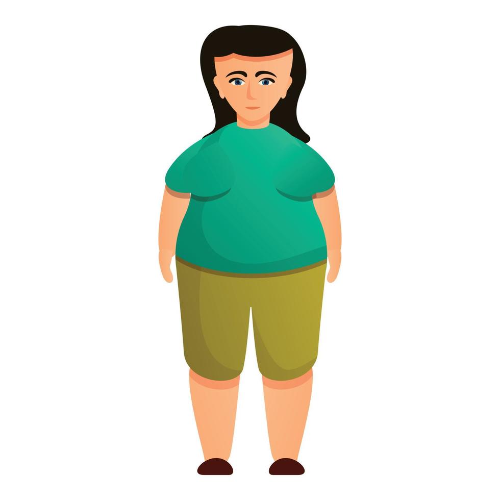 Brunette overweight icon, cartoon style vector