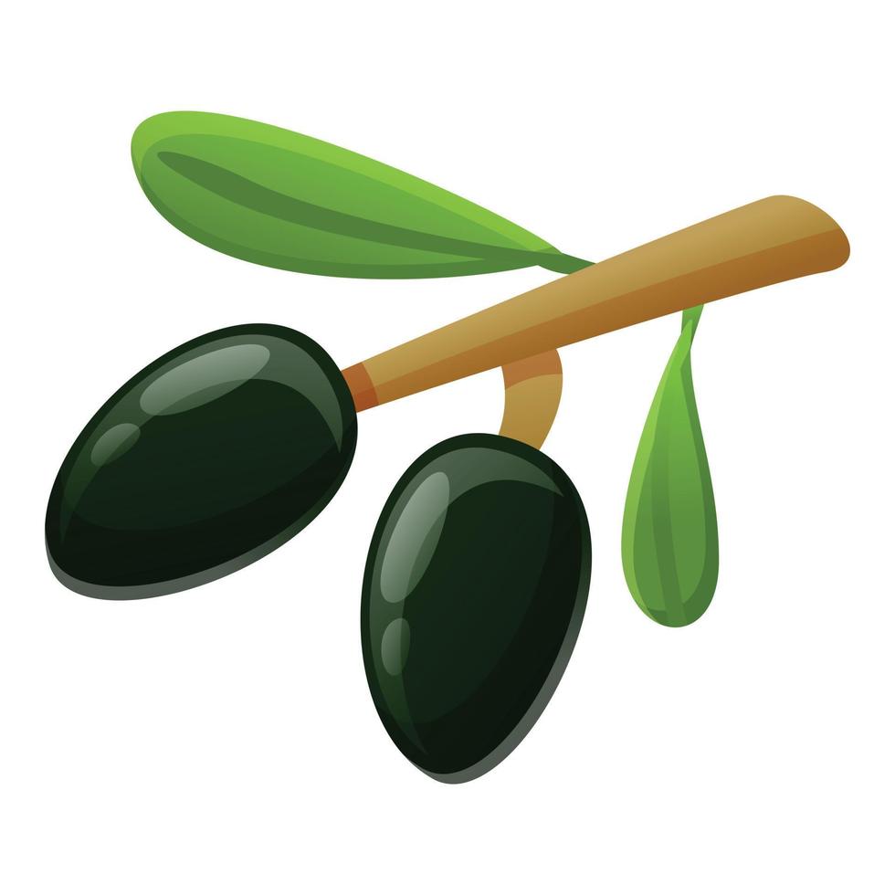 Black olive branch icon, cartoon style vector