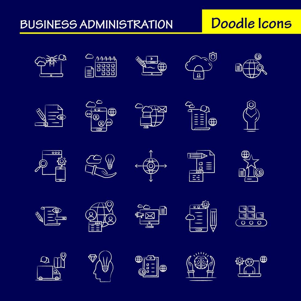 iconos dibujados a mano de administración empresarial establecidos para infografías kit de uxui móvil y diseño de impresión incluyen libro juego de dardos foco de destino cerebro microscopio colección de ciencia registro infográfico moderno vector