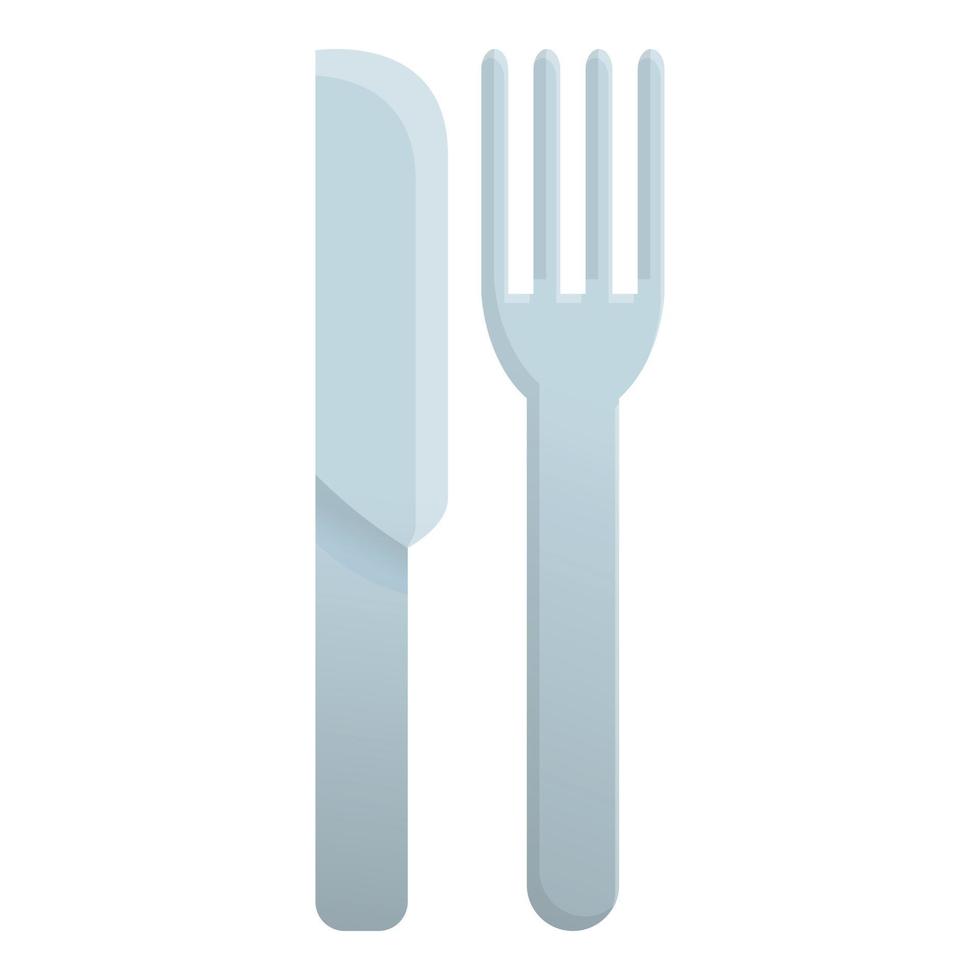 icono de tenedor de cuchillo de plástico, estilo de dibujos animados vector