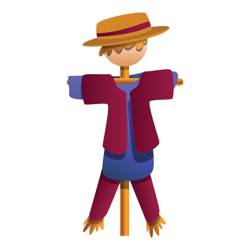 Scarecrow with hat icon, cartoon style vector