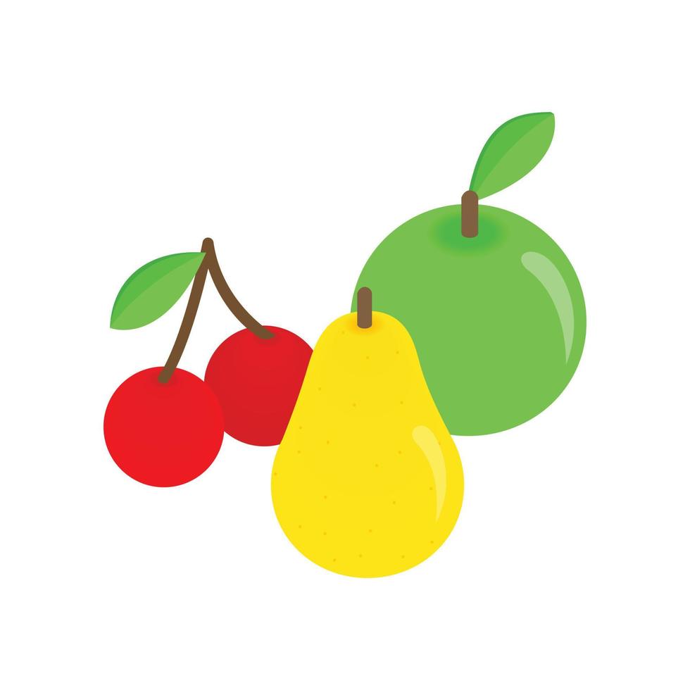 manzana, pera y cerezas icono isométrico 3d vector