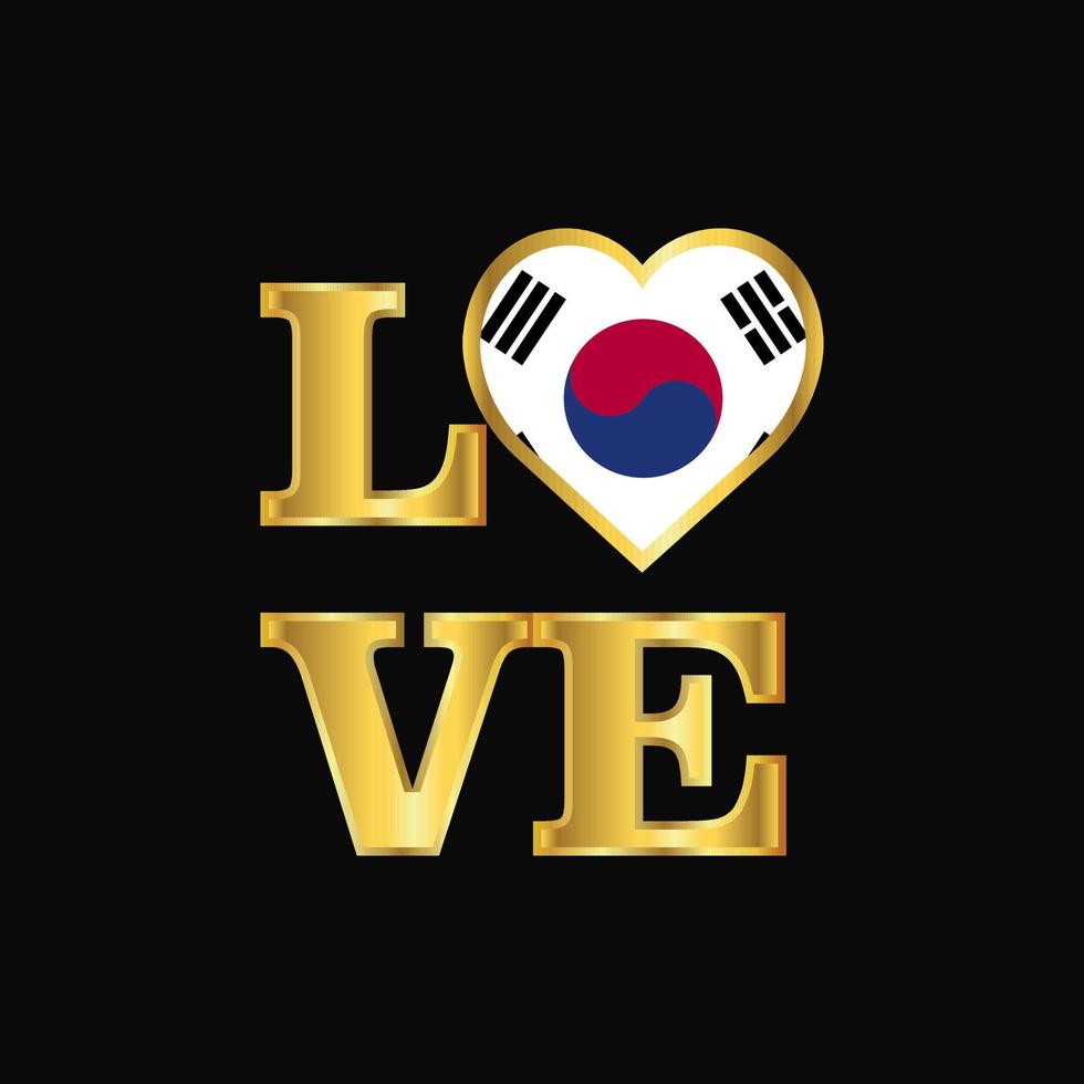 Love typography Korea South flag design vector Gold lettering