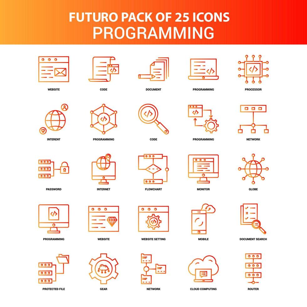 Orange Futuro 25 Programming Icon Set vector