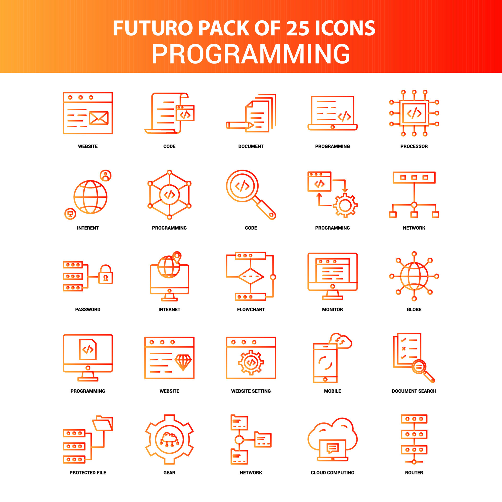 Orange Futuro 25 Programming Icon Set 14183804 Vector Art at Vecteezy