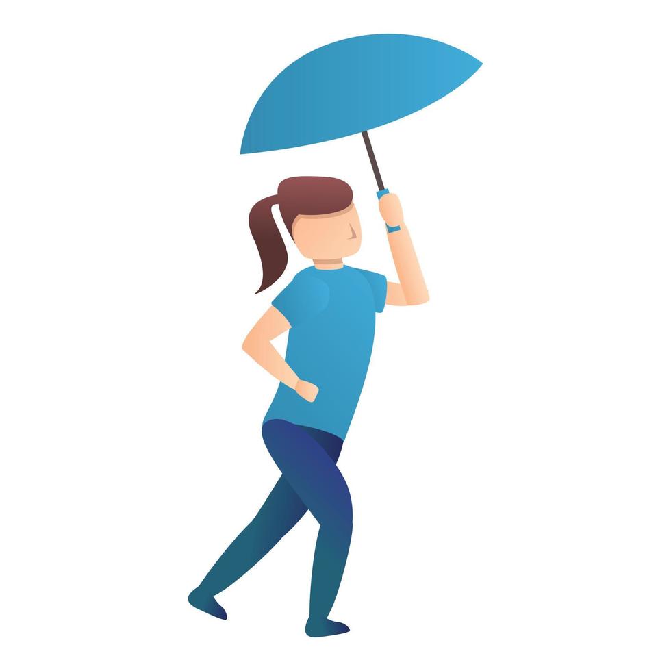 Girl blue umbrella icon, cartoon style vector