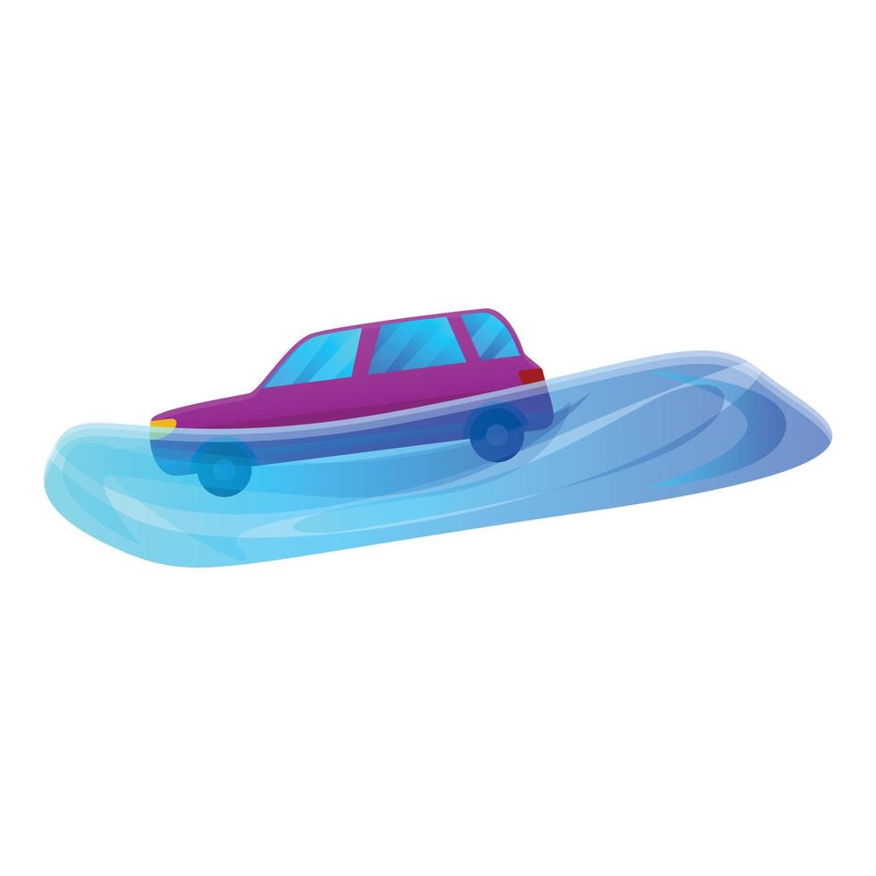 icono de inundación de coche, estilo de dibujos animados vector