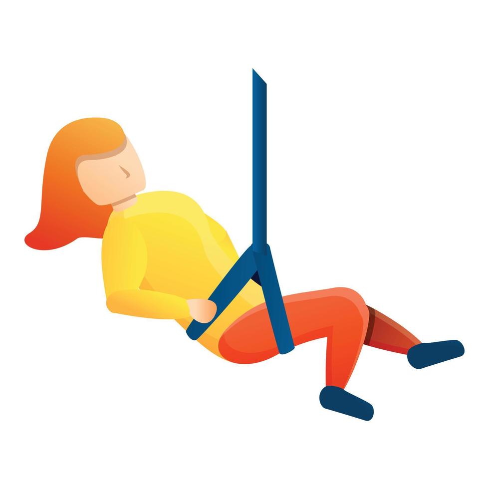 Woman zip line icon, cartoon style vector