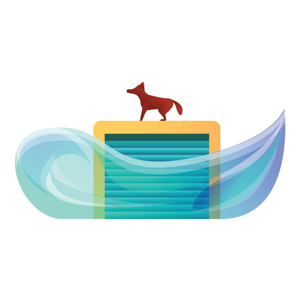 Dog flood on garage icon, cartoon style vector