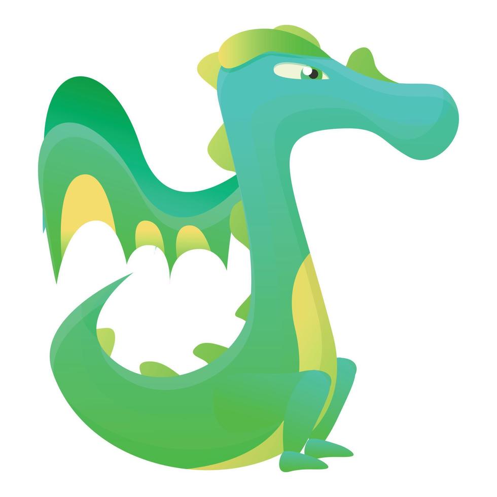 Green yellow dragon icon, cartoon style vector
