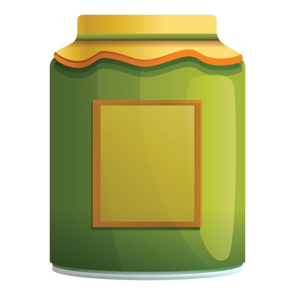 Eco green jam jar icon, cartoon style vector