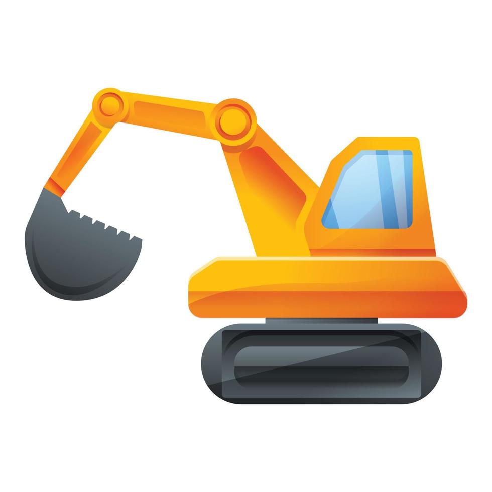 Construction excavator icon, cartoon style vector